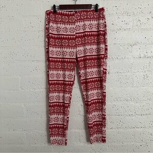 Jolie & Joy Plus Womens Leggings 2X Red Pink Snowflakes Christmas Stretch BC4